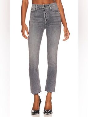 Mother The Pixie Dazzler Ankle Fray Jeans Digging Up Dirt Gray Denim Size 28